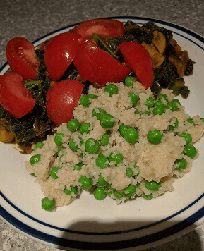 green peas couscous in kale sauce